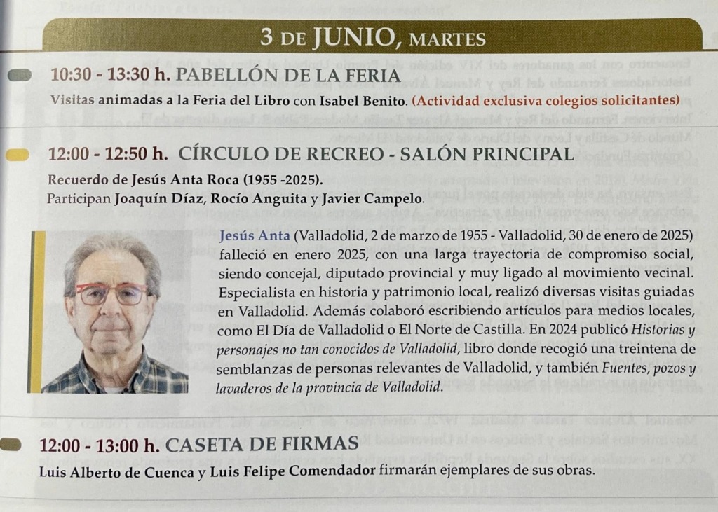 Merecido homenaje a Jesús Anta en la feria del Libro de Valladolid